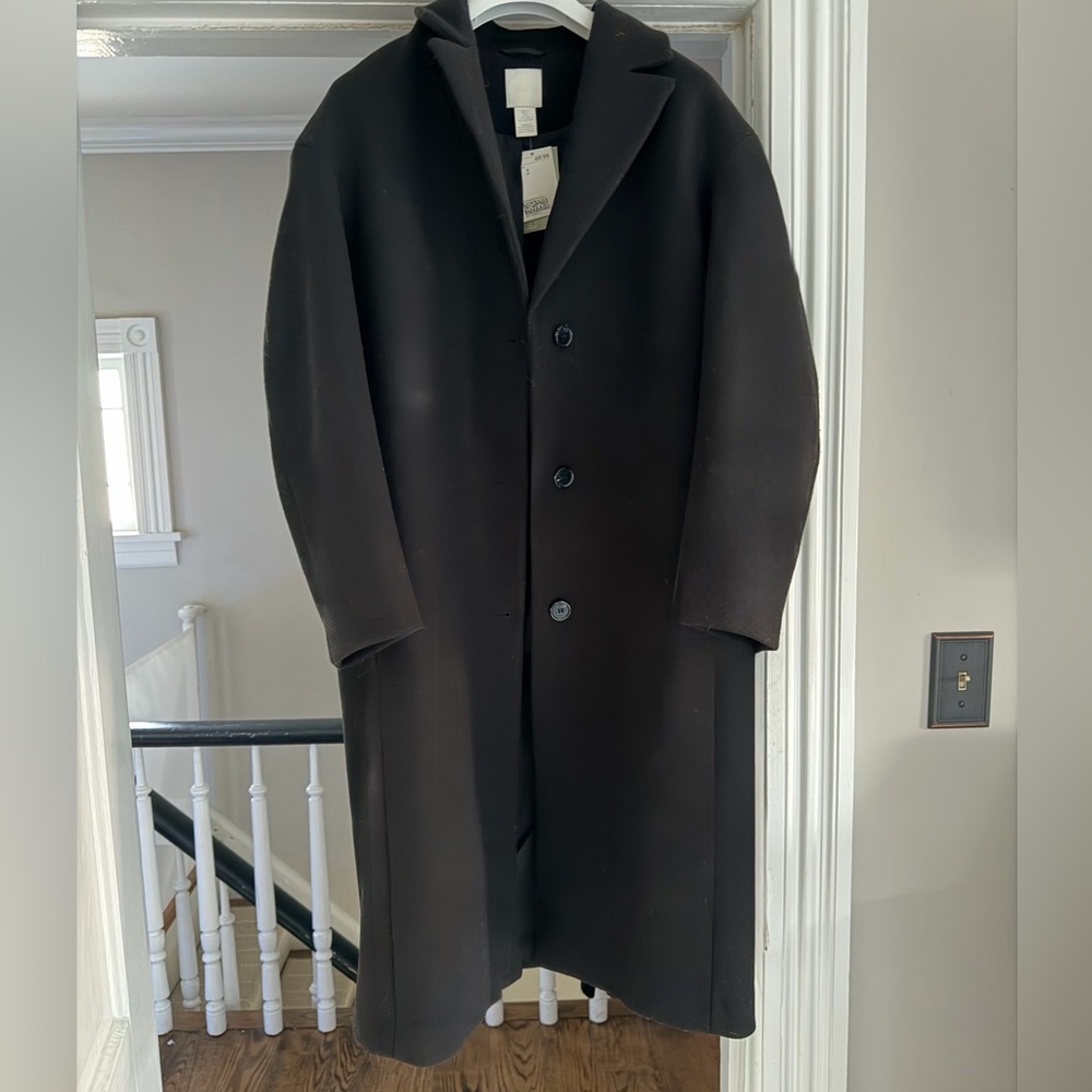 H&M single breasted coat black sz S NWT